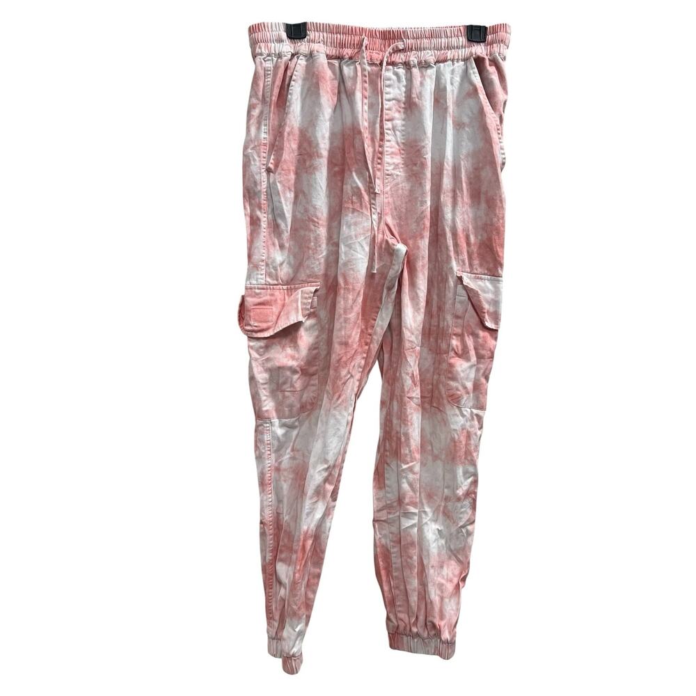 Indigo Rising bubblegum pink marbled cotton jogger utility pants Sz L